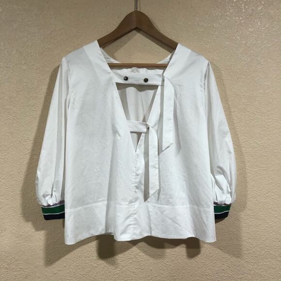 NWT Tibi white tech poplin popover with cutouts and snaps on back - Picture 2 of 12